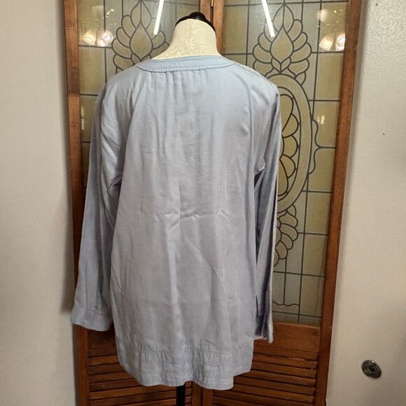 J. Jill Blue Rain Chambray Lace-up Pullover Peasant Pop Over Blouse Top Size L - Picture 3 of 13